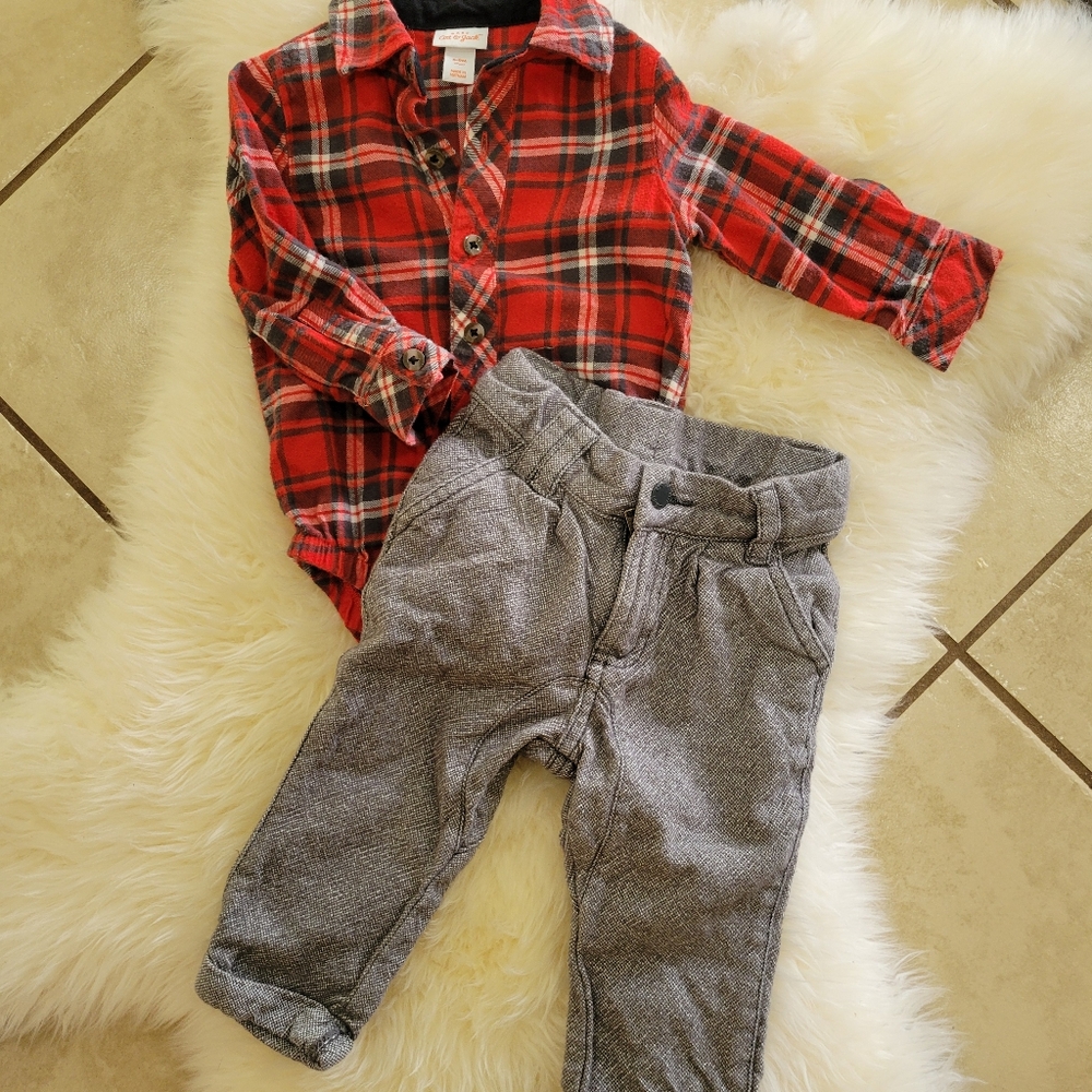 Red plaid Winter outfit baby